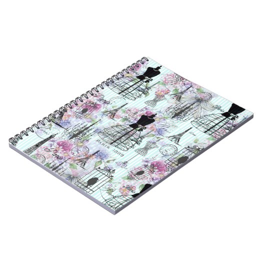 Vintage Eiffelturm-Mannequin-Blumenzange Notizblock (Linke Seite)