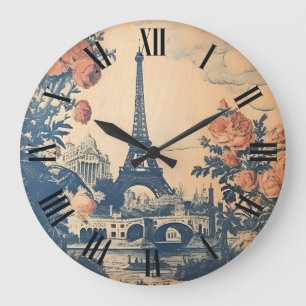 Vintage Eiffelturm Paris Frankreich Malerei Wand Große Wanduhr