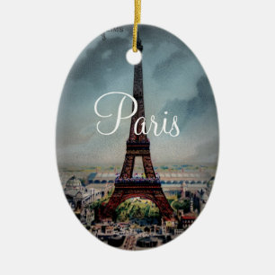 Vintage Eiffelturm Paris Frankreich Postkarte Keramik Ornament