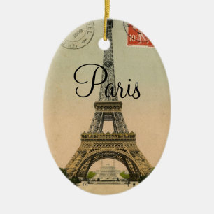 Vintage Eiffelturm Paris Frankreich Postkarte Keramik Ornament