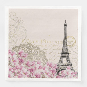 Vintage Eiffelturm Paris Frankreich Romantik Rose Serviette
