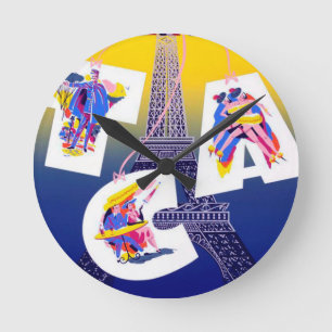 Vintage Eiffelturm Paris Luftverkehrswerbung Runde Wanduhr