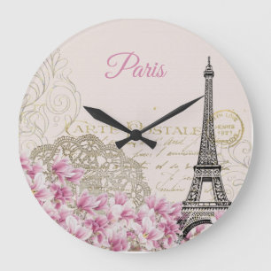 Vintage Eiffelturm Paris Postkarte Große Wanduhr