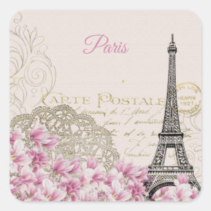 Vintage Eiffelturm Paris Postkarte Quadratischer Aufkleber