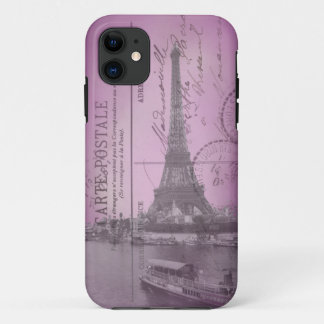 Vintage Eiffelturm-Postkarte in Pink iPhone 5 11 Hülle