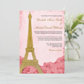Vintage Eiffelturm Rosenhochzeit Einladung (Stehend Vorderseite)