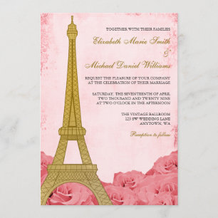 Vintage Eiffelturm Rosenhochzeit Einladung