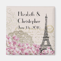 Vintage Eiffelturm und rosa Blumen Hochzeitsdatum