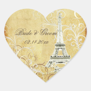 VINTAGE EIFFELTURM/VANILLE-SWIRLS Herz-Aufkleber