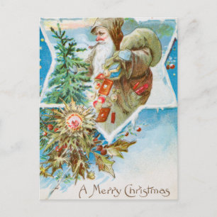 Vintage Ein frohes Weihnachten Alter Mann und Baum