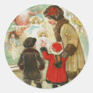 Vintage Ein frohes Weihnachten Familie Mutter und Runder Aufkleber