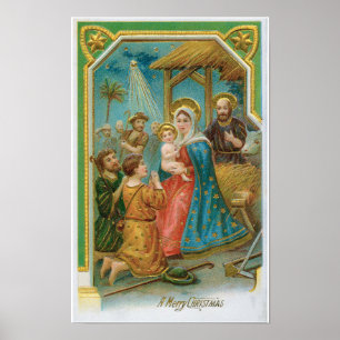 Vintage Ein Frohes Weihnachtsfest Madonna Und Kind Poster