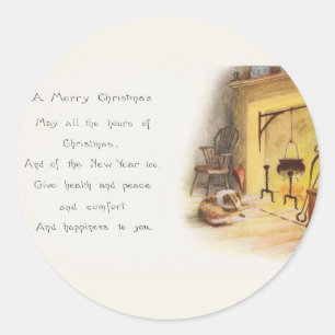 Vintage Ein frohes Weihnachtsgedicht Hund und Kami Runder Aufkleber
