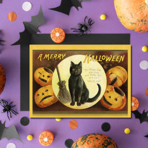 Vintage Ein fröhliches Halloween schwarzer Katzenb Feiertagskarte