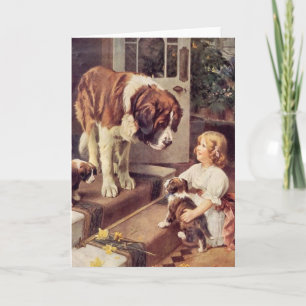 Vintage - Ein Mädchen und ihre Bernhardinerhunde, Karte