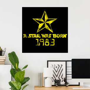 Vintage Ein Stern Wurde Geboren 1983 Gelber Stern Poster