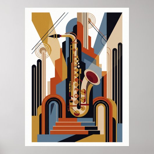 Vintage einfaches Art Deco Jazz Plakat (Vorne)