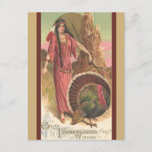 Vintage Eingeborene Amerikanische Frau Thanksgivin Postkarte