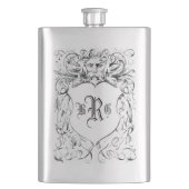 Vintage Eingrabung Heraldisches Wappen Monogramm Flachmann (Vorderseite)