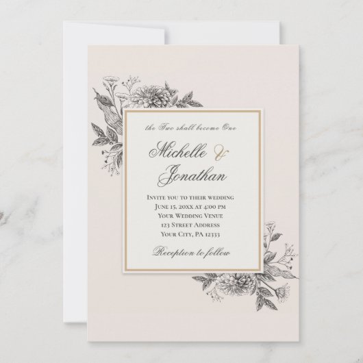 Vintage Einhandgezeichnete Christliche Hochzeit mi Einladung (Vorderseite)