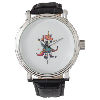 Vintage Einhorn Hockey Cartoon Cute Regenbogen Eis Armbanduhr