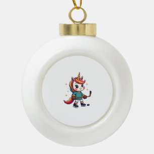 Vintage Einhorn Hockey Cartoon Cute Regenbogen Eis Keramik Kugel-Ornament