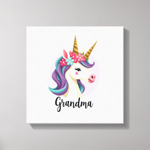 Vintage-Einhorn-Oma-Gold-Glitter-Blumen-Gesicht C Leinwanddruck
