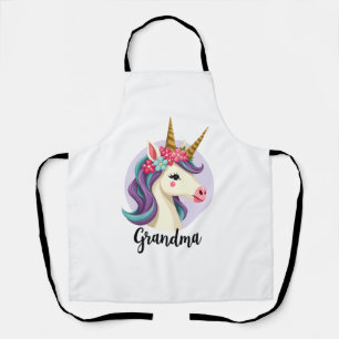 Vintage-Einhorn-Oma-Gold-Glitter-Blumen-Gesicht C Schürze