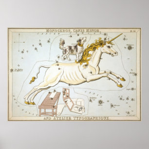 Vintage Einhornkonstellationskarte (1825) Poster