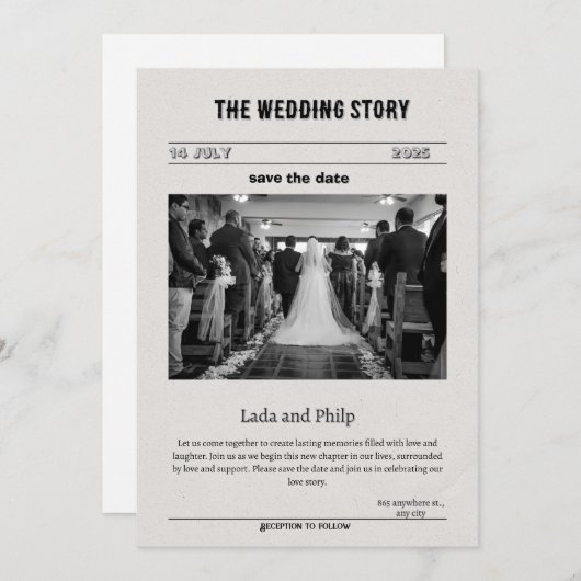 Vintage Einladung in Schwarz und Weiß (Vorne/Hinten)