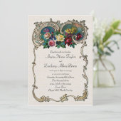 Vintage Einladung mit Rahmen und Rose (Stehend Vorderseite)