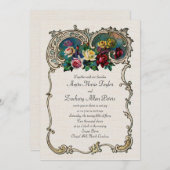 Vintage Einladung mit Rahmen und Rose (Vorne/Hinten)