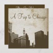 Vintage Einladung von Chicago Skyline (Vorne/Hinten)