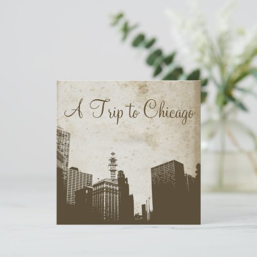 Vintage Einladung von Chicago Skyline (Stehend Vorderseite)