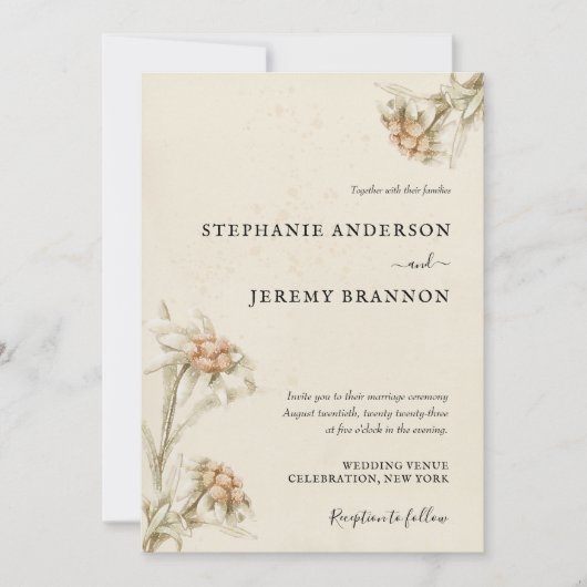 Vintage Einladung von Edelweiß zum Hochzeitsfeiern (Vorderseite)