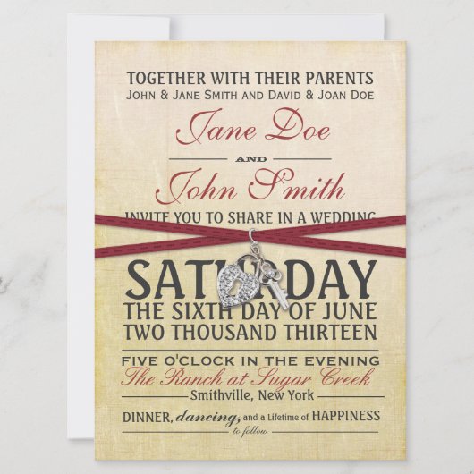 Vintage Einladung von Elfenbein und Rotem Papier z (Vorderseite)