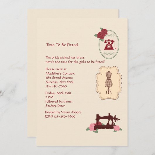 Vintage Einladung von Seamstress (Vorne/Hinten)