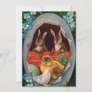 Vintage Einladung zu Ostern und Küken
