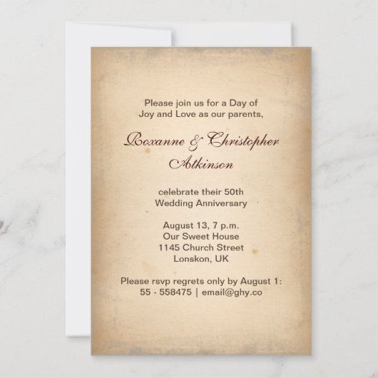 Vintage Einladung zum 50. Hochzeitstag (Rückseite)