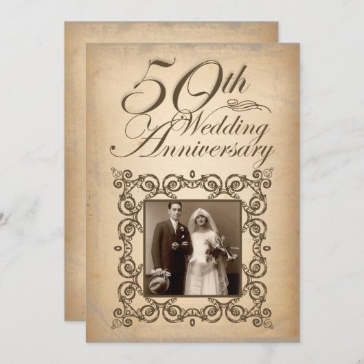 Vintage Einladung zum 50. Hochzeitstag (Vorne/Hinten)