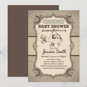 Vintage-EINLADUNG ZUR BABY SHOWER - Hubschrauber Einladung