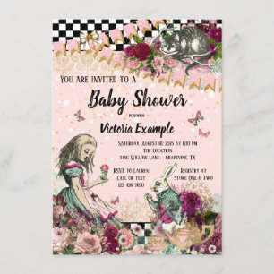 Vintage-Einladung zur Babyparty 'Alice im Wunderla Einladung