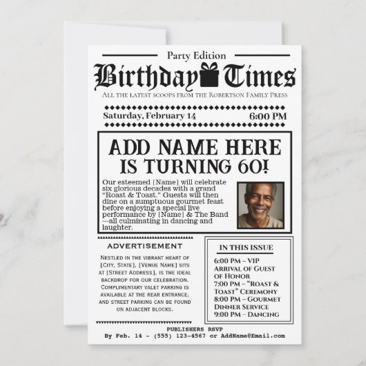 Vintage Einladung zur "Geburtstagszeit" (Vorderseite)