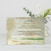 Vintage Einladung zur Hochzeit am alten Strand (Stehend Vorderseite)