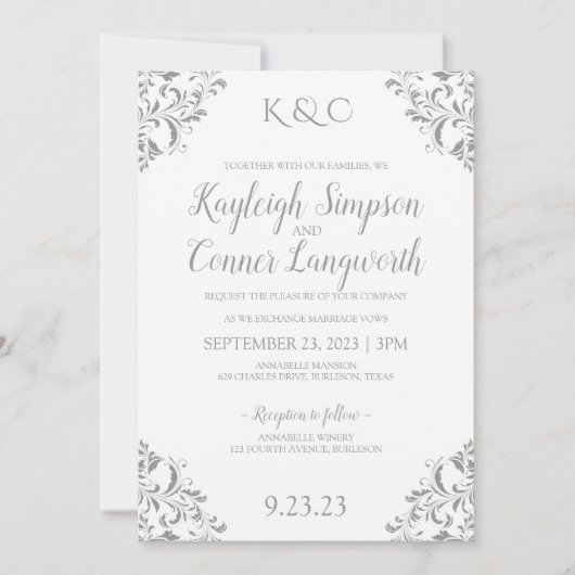 Vintage Einladung zur Hochzeit | Grau (Vorderseite)