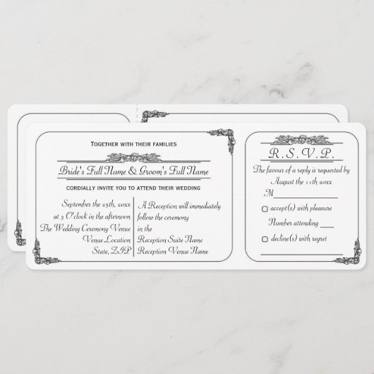 Vintage Einladung zur Hochzeit mit UAWG (Vorne/Hinten)