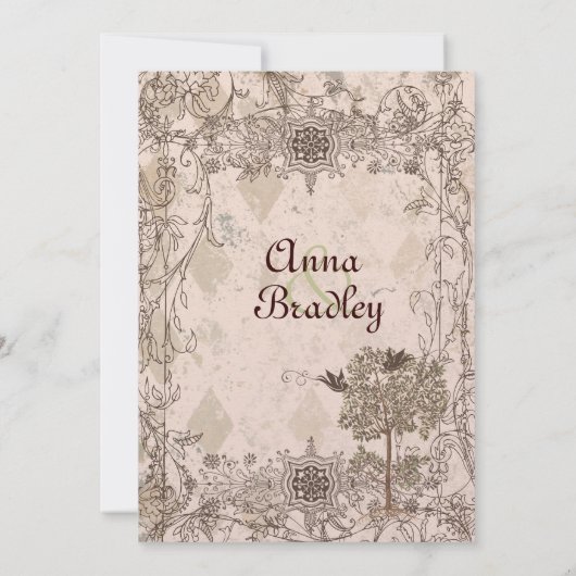 Vintage Einladung zur Hochzeitsfeier in Pink (Rückseite)