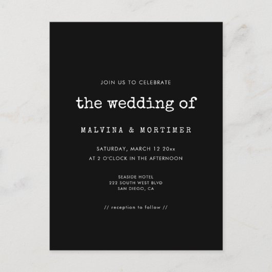 Vintage Einladung zur Schreibmaschinenhochzeit Postkarte (Vorderseite)