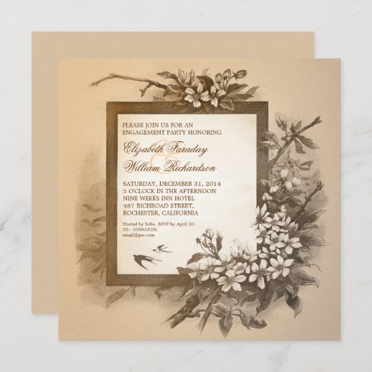 Vintage Einladungen für eine elegante Verlobungsfe (Vorne/Hinten)