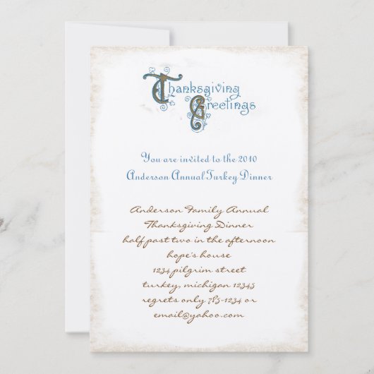 Vintage Einladungen nach Erntedank (Vorderseite)